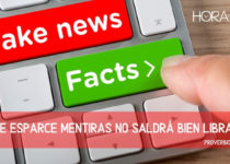 Teclado de computadora con una tecla Fake News y otra Facts. Proverbios 19:5