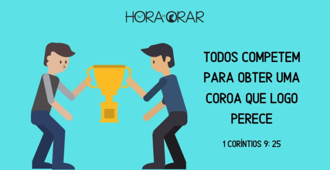 Desenho de dois homens disputando um troféu. 1 Corintios 9: 25