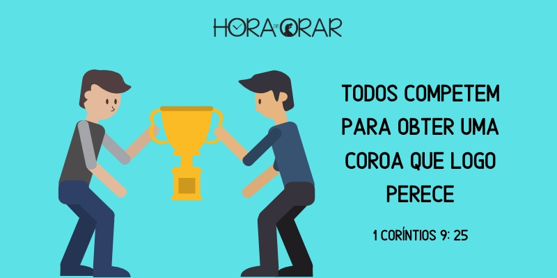 Desenho de dois homens disputando um troféu. 1 Corintios 9: 25