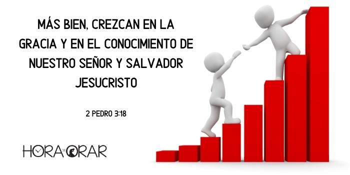 Un gráfico en crecimiento y el diseño de un hombre ayuda a otro a escalar. 2 Pedro 3:18