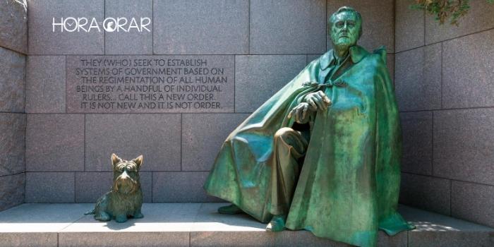 Monumento em homenagem ao Presidente Roosvelt e seu cachorro Fala.