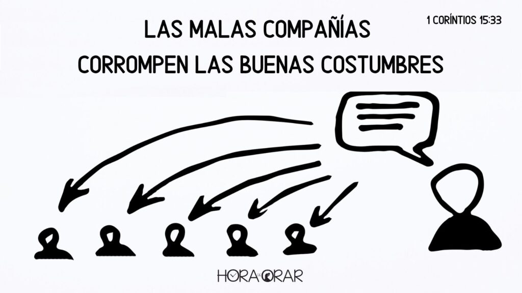 Dibujo de 5 personas siendo influenciadas por el discurso de una. 1 Corintios 15:33