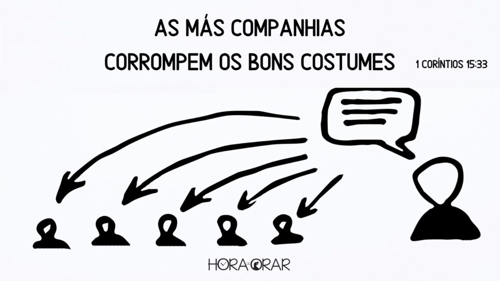 Desenho de 5 pessoas sendo influenciadas por uma. 1 Corintios 15:33