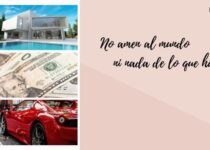 3 imágenes con: una mansión, dinero y un carro importado.