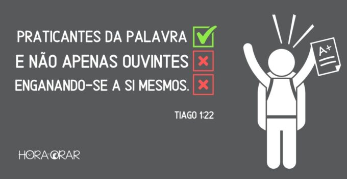 Versículo de Tiago 1:22 marcando a opção correta: praticar a palavra.