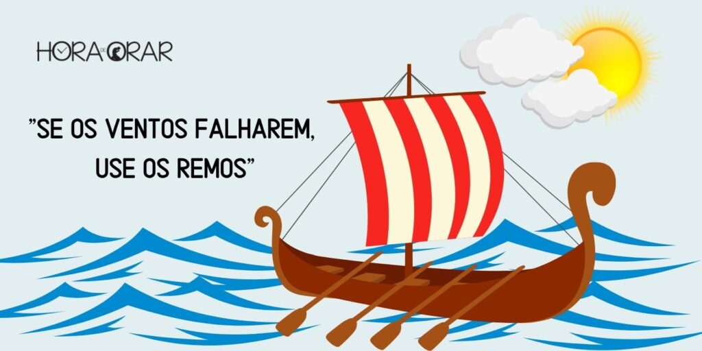 Um barco a vela com remos.