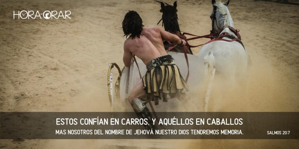 Un gladiador en carruaje con dos caballos.