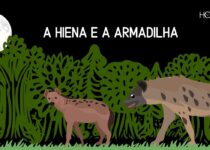 Desenho de duas hienas em meio a uma selva, a noite.