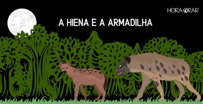 Desenho de duas hienas em meio a uma selva, a noite.