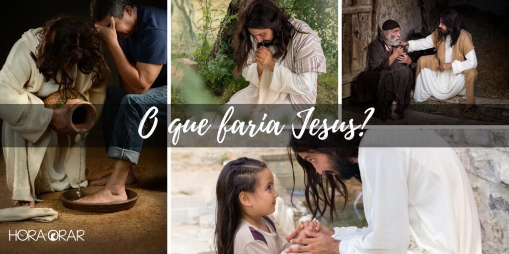 Varias imagens de jesus, com a pergunta: o que faria Jesus?