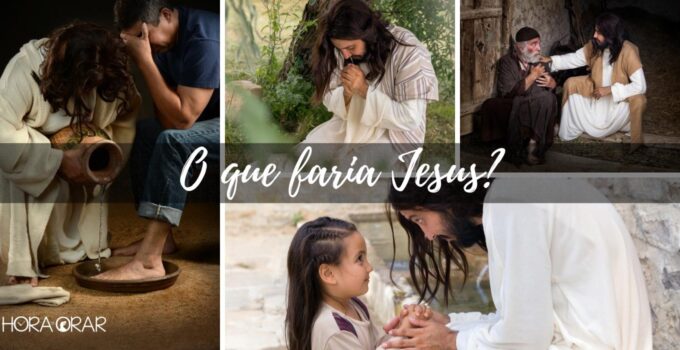 Varias imagens de jesus, com a pergunta: o que faria Jesus?