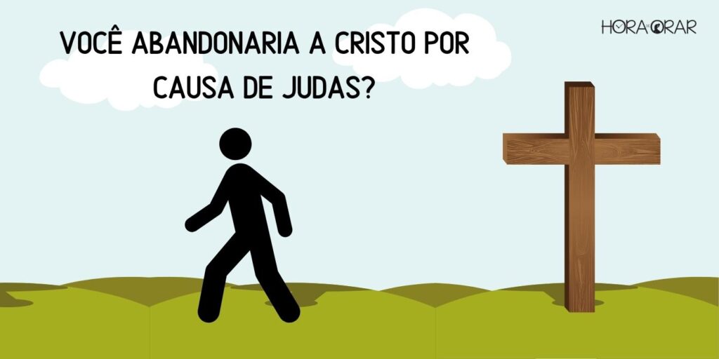 Desenho de um homem que dá as costas para a cruz de Cristo