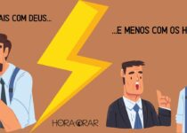 Desenho de um homem orando e ao lado, o mesmo homem em conversa com amigo