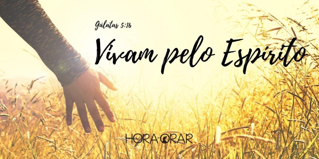 Imagem de alguém andando pelo campo e o versículo de Galatas 5:16, Vivam pelo Espirito.