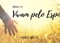 Imagem de alguém andando pelo campo e o versículo de Galatas 5:16, Vivam pelo Espirito.