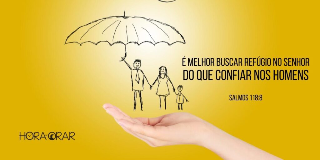 Desenho de uma familia com um grande guarda chuva, sustentada em uma mão real