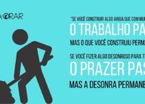 Desenho de um homem trabalhando e a frase do ditado grego