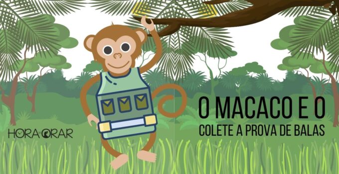 Desenho de um macaco com um colete a prova de balas