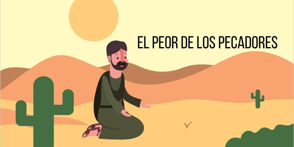 Dibujo del apóstol Pablo de rodillas en el desierto