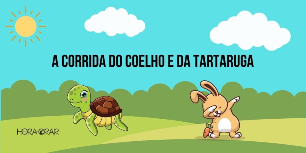 Desenho da corrida entre o coelho e a tartaruga