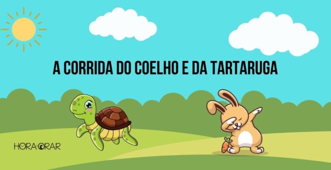 Desenho da corrida entre o coelho e a tartaruga