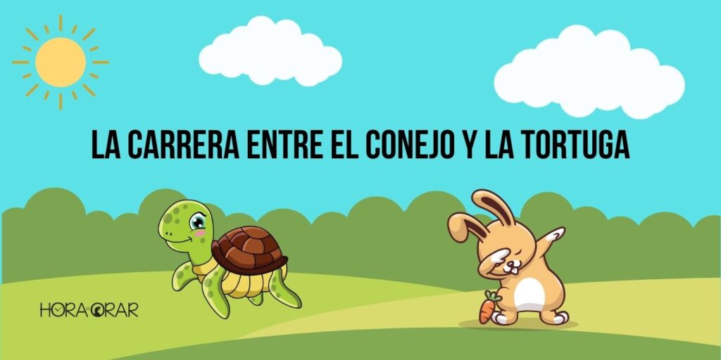 Dibujo de la carrera entre el conejo y la tortuga