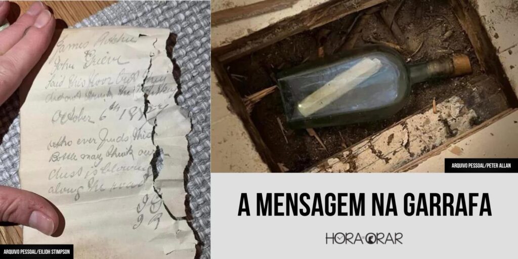 Imagens reais da garrafa e do bilhete encontrado