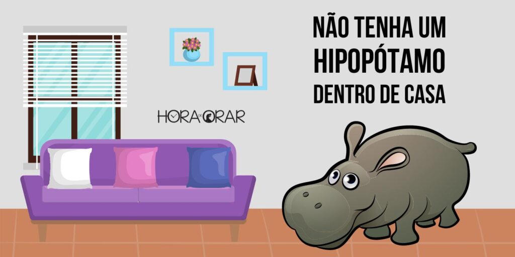 Desenho de um hipopótamo na sala de uma casa