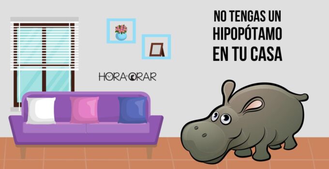 Dibujo de un hipopótamo en la sala de una casa