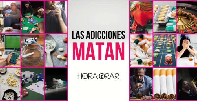 Imagenes de variios tipos de adicciones, desde el acohool hasta el cigarrillo, las drogas y el juego