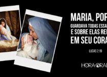 Duas fotos representando a Maria, com o bebê Jesus