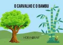 Desenho de um carvalho e um bambu, lado a lado