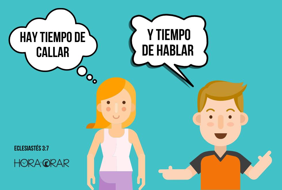 Una mujer pensando y un hombre hablando, el versículo de Eclesiastes 3:7