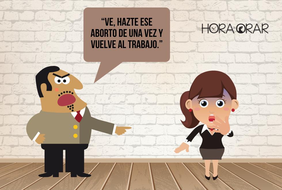 Dibujo ilustrando un jefe que ordena a su empleada que haga un aborto