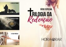 Jesus e 3 imagens representando as 3 parábolas da Trilogia da Redenção